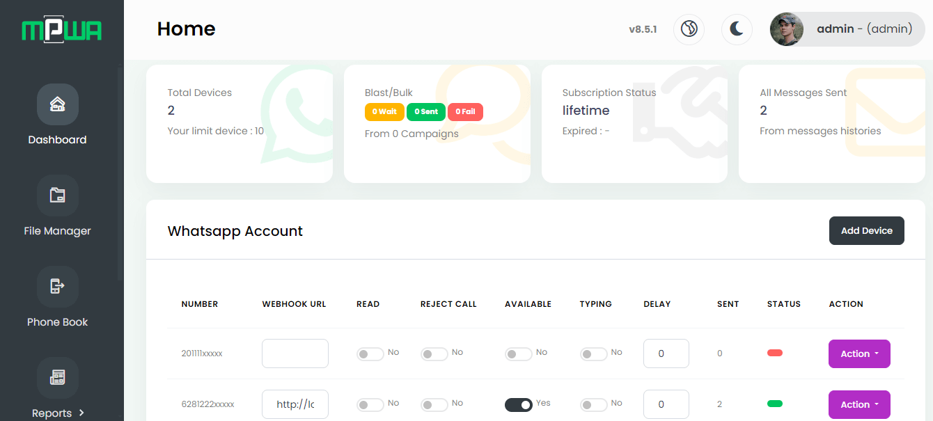 WhatsApp marketing dashboard preview